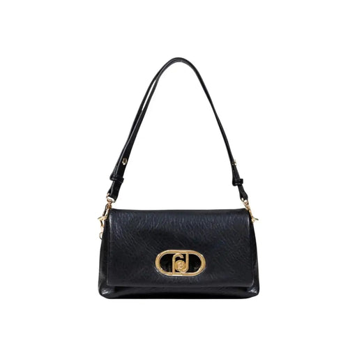 Black leather Liu Jo women’s shoulder bag with gold hardware and decorative clasp
