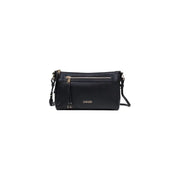 Liu Jo black zippered shoulder bag with pockets featuring textured leather finish and gold-tone zippers