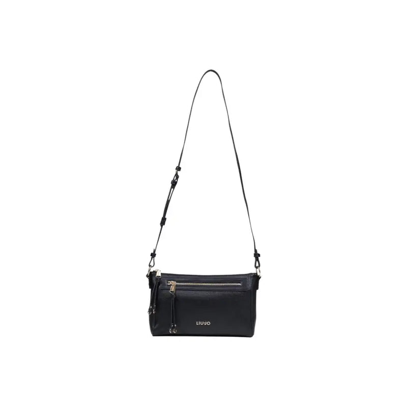 Black liu jo zippered shoulder bag with pockets featuring a sleek minimalist design and silver-toned hardware