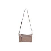 Sleek taupe Liu Jo leather crossbody bag with zipper, pockets, minimalist design