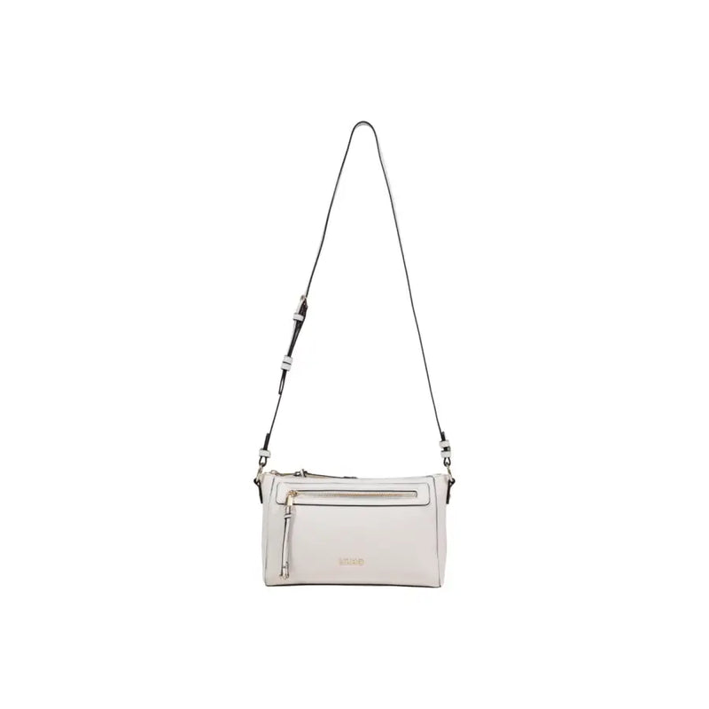 Liu Jo Schwarze Schultertasche mit Reißverschluss aus cremefarbenem Leder mit schwarzem Riemen und goldfarbenen Beschlägen