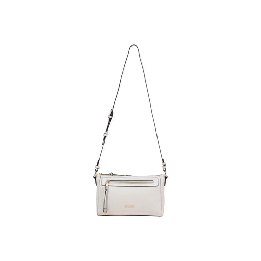 Liu Jo black zippered shoulder bag in off-white leather with black strap and gold hardware