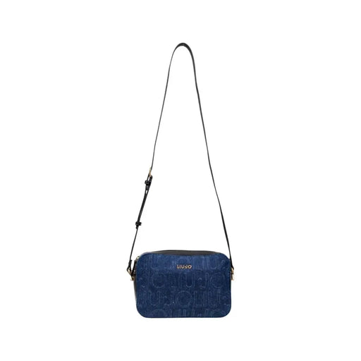 Blue textured Liu Jo shoulder bag with zip, inside pocket, black strap, and gold hardware