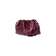 Dark red textured leather drawstring pouch with knotted closure for Liu Jo Bordeaux handbag
