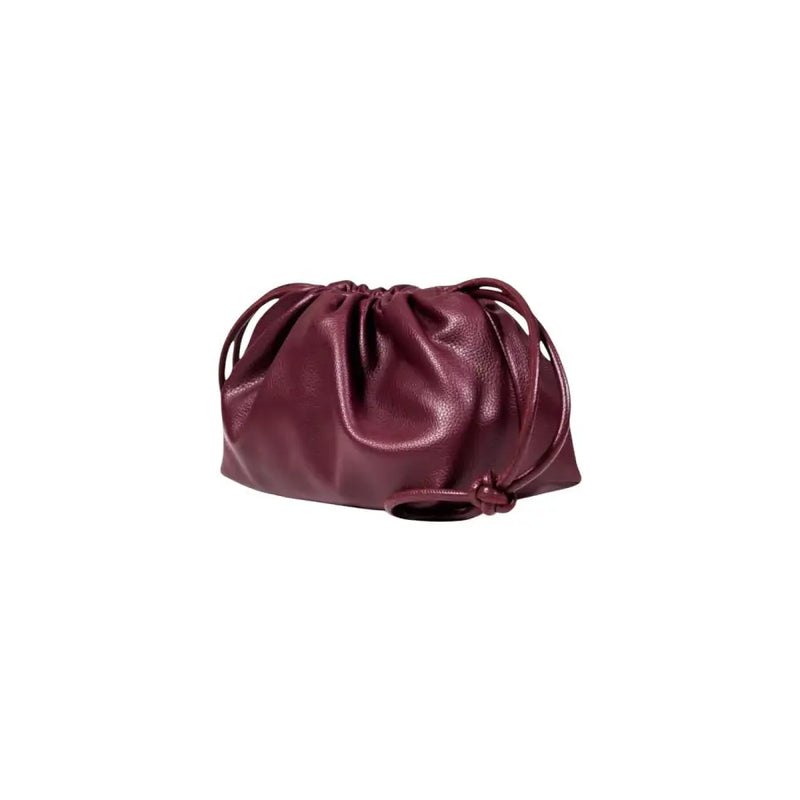 Dark red textured leather drawstring pouch with knotted closure for Liu Jo Bordeaux handbag