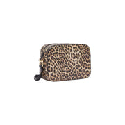Liu jo brown leopard print shoulder bag with zip pocket featuring gold-tone hardware and black wrist strap