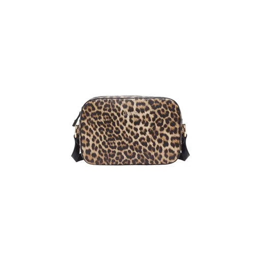 Liu Jo brown leopard print camera bag with black straps, gold-tone hardware, and zip pocket for shoulder wear