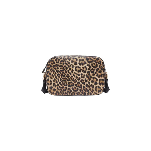 Liu Jo brown leopard print camera bag with black straps, gold-tone hardware, and zip pocket for shoulder wear