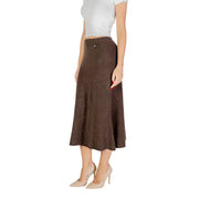 Long brown sparkling midi skirt paired with beige high heels from Liu Jo Brown Polka Dot collection
