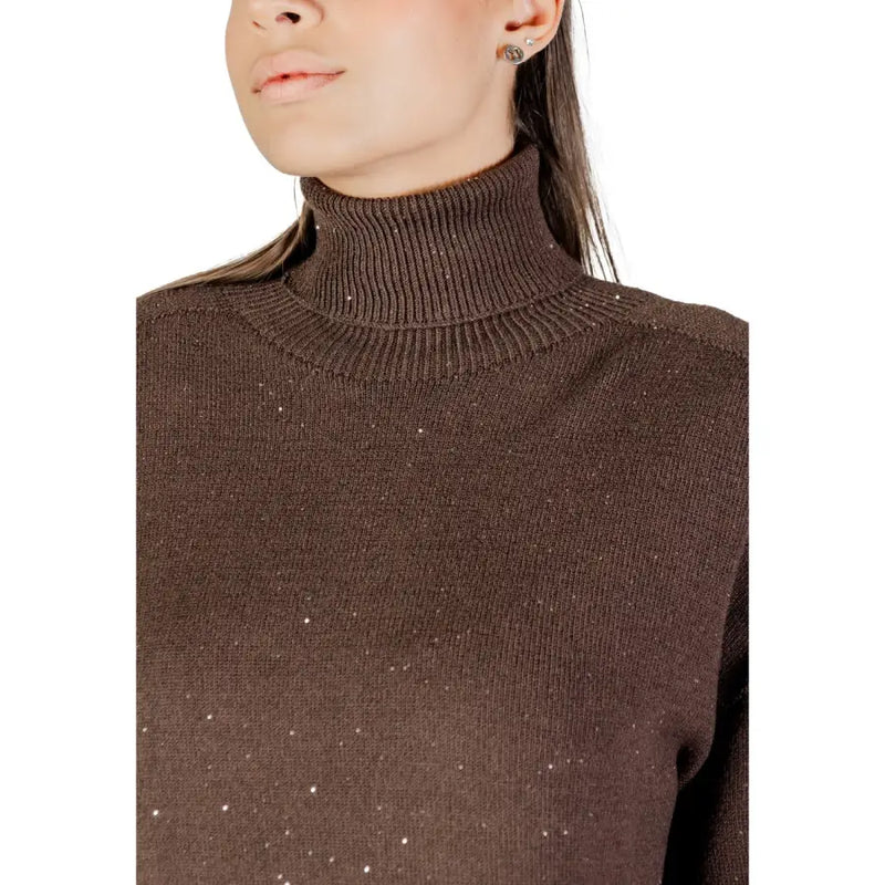 Liu Jo brown polka dot glittery knitwear turtleneck sweater for women made of cozy knit material