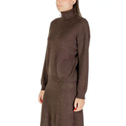 Liu Jo brown polka dot turtleneck knitwear for women in brown sparkly knit with ribbed hem and cuffs