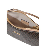 A taupe and black patterned Liu Jo brown polyurethane zip bag with inside pocket for organized storage