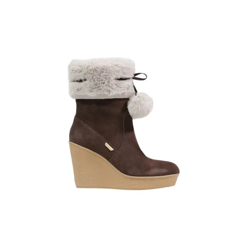 Liu Jo brown suede platform ankle boots with white faux fur cuff