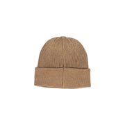 Beige ribbed knit beanie with folded brim from Liu Jo Camel Print Wool Blend Winter Cap