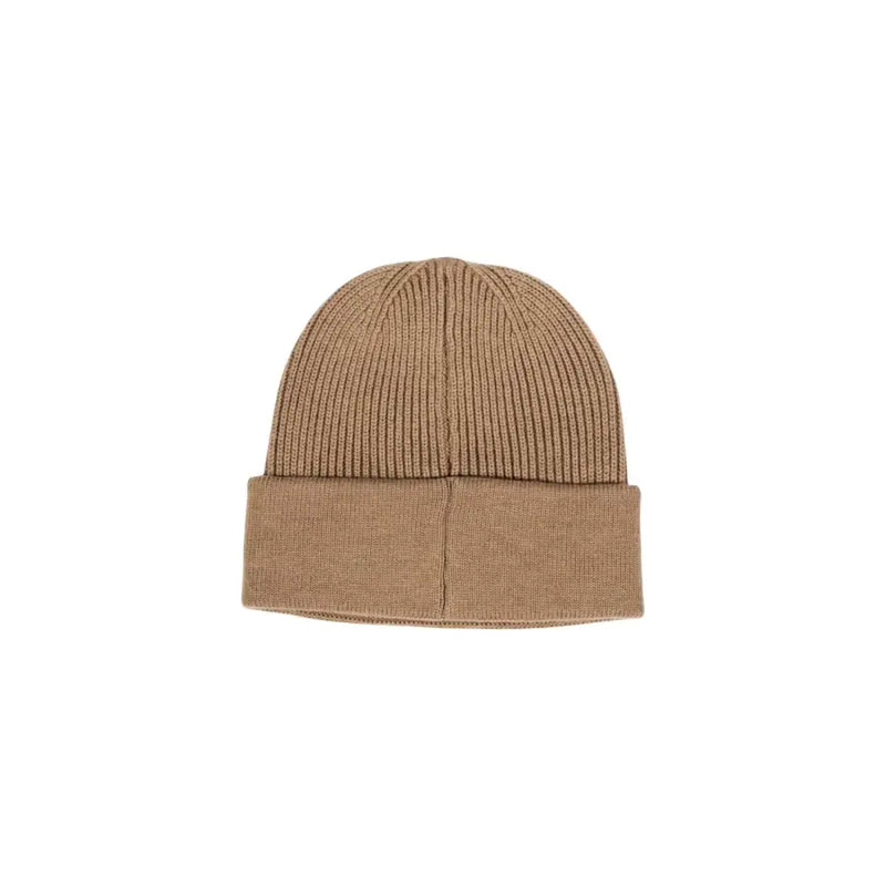 Beige ribbed knit beanie with folded brim from Liu Jo Camel Print Wool Blend Winter Cap