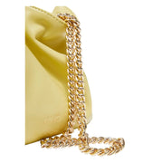 Liu Jo pale yellow glossy silicone handbag with gold metal chain strap and inside pocket for secure storage
