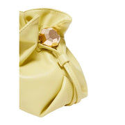 Liu jo green polyurethane handbag in pale yellow glossy leather with faceted gold-tone logo clasp and drawstring closure