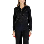 Women’s black zip-up cardigan with white striped collar and cuffs from Liu Jo Long collection