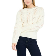 Liu Jo cream-colored long sleeve rhinestone knit sweater with lace patterns