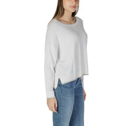 Liu Jo white long sleeve round neck knit top, relaxed fit with side seams