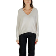 Women’s light beige V-neck long-sleeve knit sweater with rhinestone trim from Liu Jo White