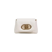 Liu Jo white polyurethane crossbody bag with white patent leather and gold-tone oval clasp embossed logo
