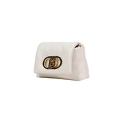 Liu jo white polyurethane shoulder bag mini clutch with sleek leather and gold-tone oval clasp embossed logo