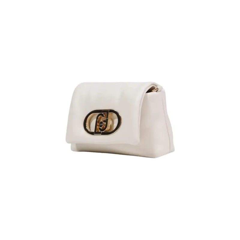 Liu jo white polyurethane shoulder bag mini clutch with sleek leather and gold-tone oval clasp embossed logo