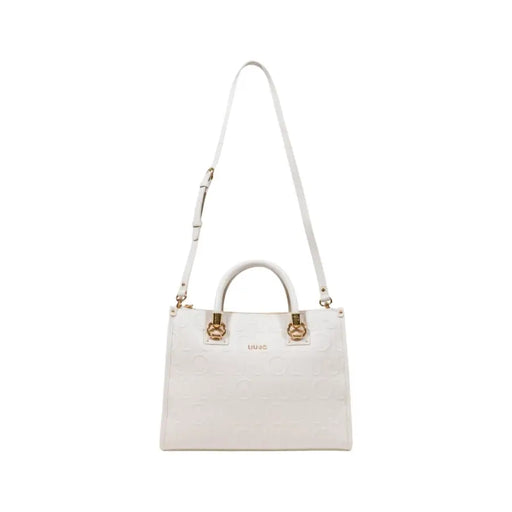 White crocodile-embossed leather Liu Jo shoulder handbag with gold hardware and detachable strap