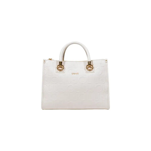 White faux leather Liu Jo shoulder handbag with gold-tone hardware and zipper closure