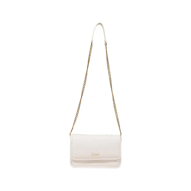 White leather clutch bag with gold chain strap from Liu Jo featuring hook button and interior pockets