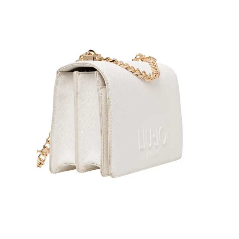 Liu Jo Sac bandoulière blanc en cuir texturé, bandoulière chaîne dorée, fermeture éclair et poche