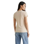 Liu Jo women beige cotton short-sleeved round neck t-shirt with subtle logo at the neckline