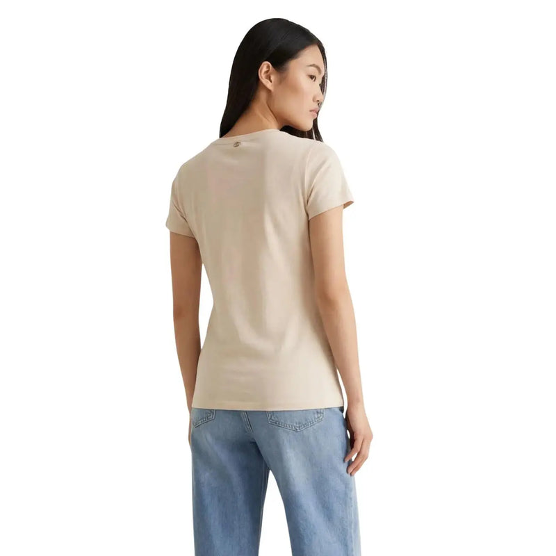 Liu Jo women beige cotton short-sleeved round neck t-shirt with subtle logo at the neckline