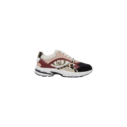 Liu Jo Baskets slip-on en cuir beige pour femme, ornées d'empiècements patchwork beige, bordeaux, noir et imprimé léopard.