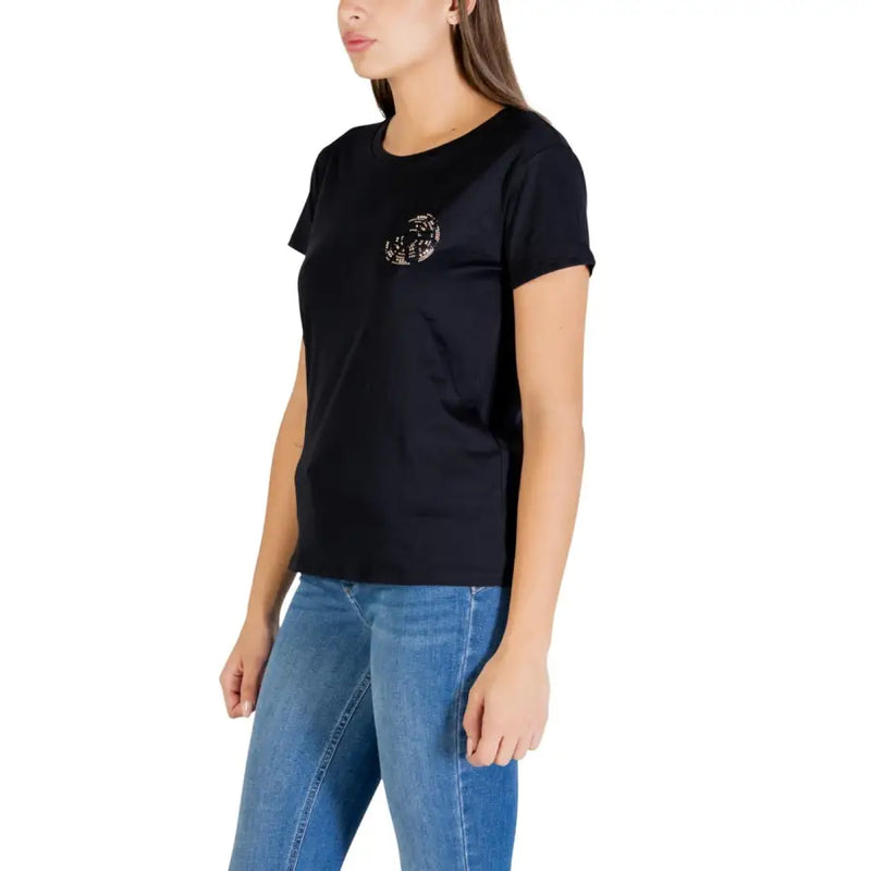 Liu Jo women black cotton round neck short-sleeved t-shirt with embellished logo