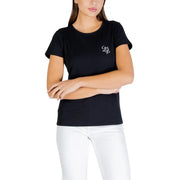 Liu Jo women black cotton round neck short-sleeved t-shirt with embroidered logo