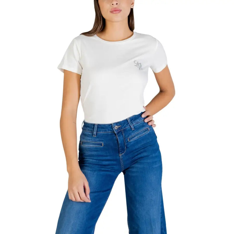 Liu Jo women black cotton round neck t-shirt with silver logo