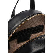Liu jo women black faux leather backpack bag with gold-toned zipper and interior repeating logo pattern