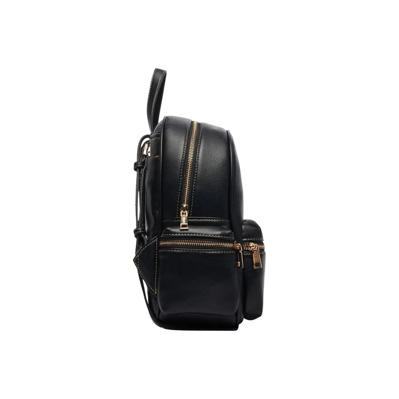 Liu jo women black faux leather backpack bag 30 cm with gold-tone zippers and sleek minimalist design