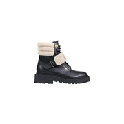 Liu Jo black faux leather lace-up ankle boots with cream shearling lining
