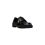 Liu Jo black faux leather monk strap shoes with gold buckle and platform sole