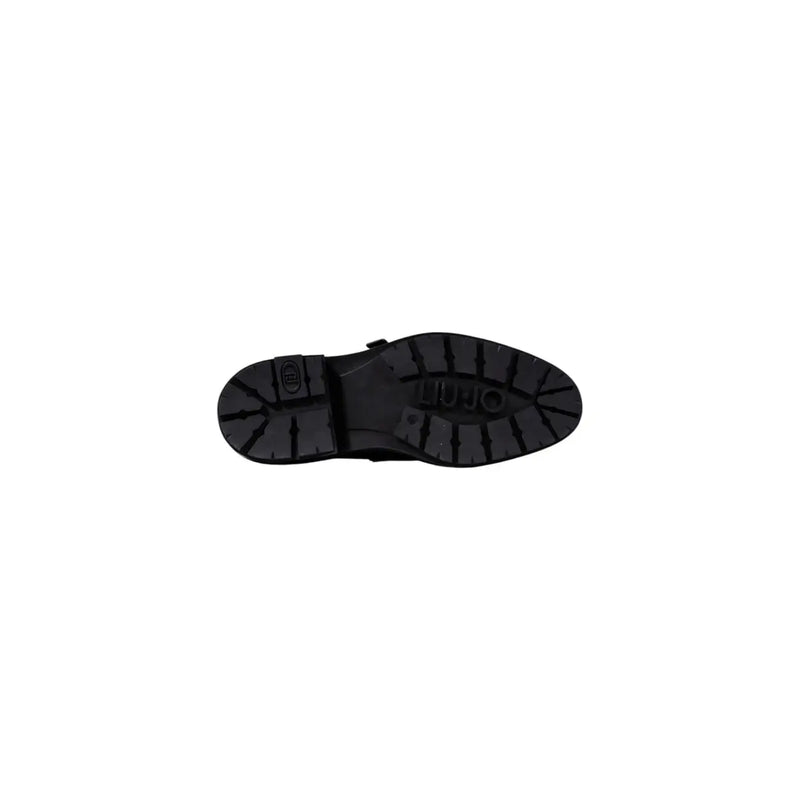 Black rubber sole with deep tread and embossed Liu Jo logo on women black faux leather lace up shoes fall winter