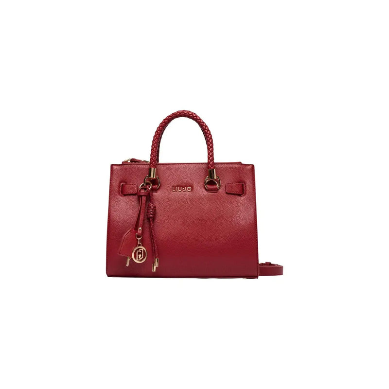 Red leather handbag with braided handles and gold-tone hardware, Liu Jo women black faux leather Boston bag