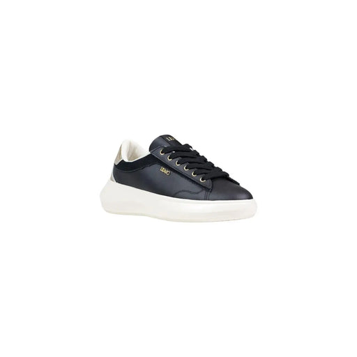 Liu Jo Schwarze Damen-Plateau-Sneaker aus Polyurethan mit niedrigem Absatztop Design mit weißer Gummisohle und goldfarbenem Logo