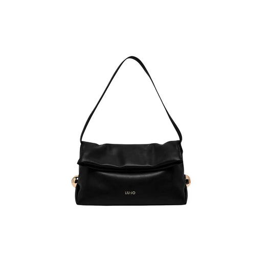 Liu Jo Schwarze Damen-Schultertasche aus Polyester mit elegantem, glänzendem Finish und goldfarbenen Beschlägen, 30 x 20 x 7 cm