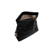 Liu jo women black polyester handbag with gold-tone spherical clasp and beige patterned interior lining 30x20x7 cm