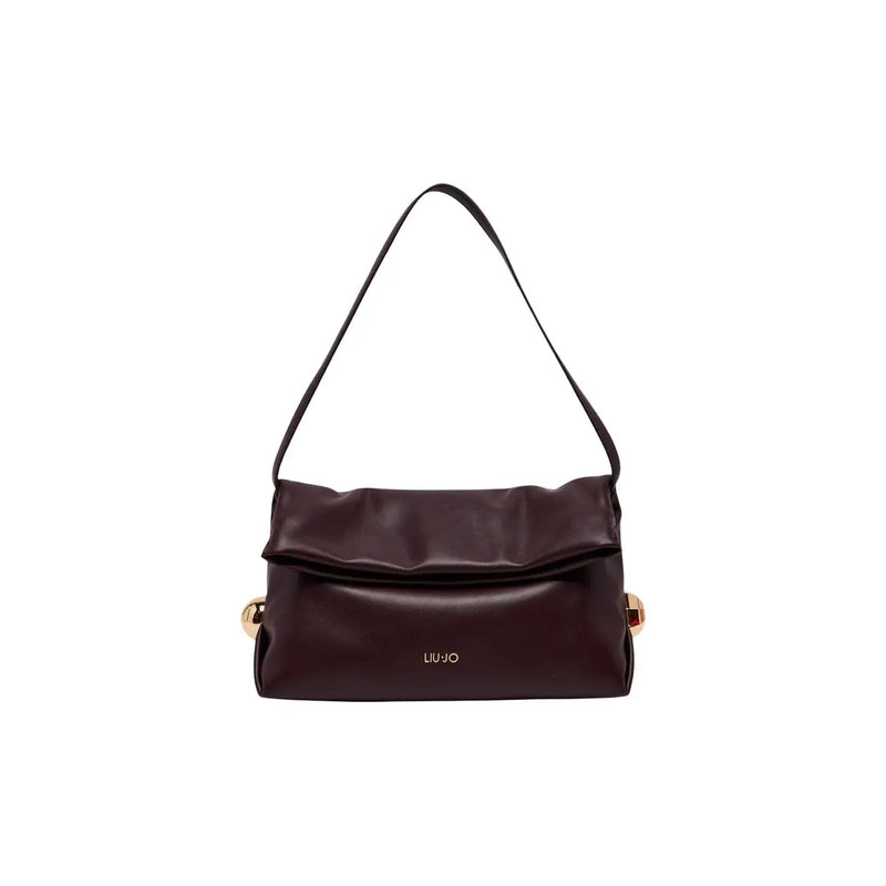 Liu Jo women black polyester handbag 30x20x7 cm with sleek dark burgundy leather shoulder bag gold-tone hardware