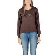 Women’s brown crew neck long-sleeve sweater with studded LIU JO MILANO embellishment