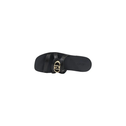 Liu Jo Schwarze Damen-Ledersandalen mit goldfarbener ovaler Schnalle, ideal für den Sommer.